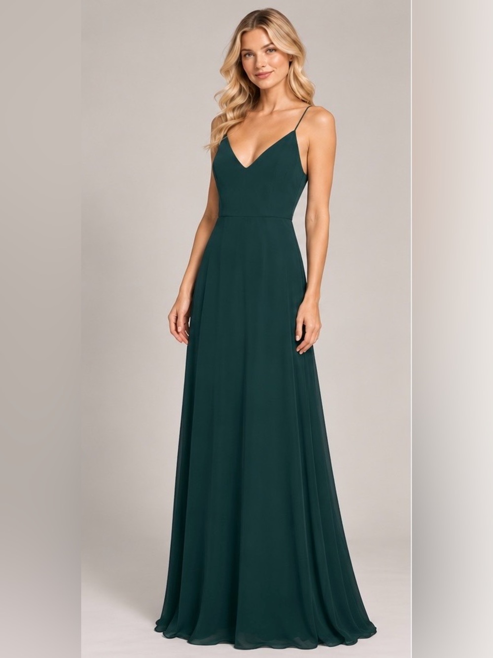 NWT Dessy Collection Thread TH007 Evergreen Chiffon Gown, Size 2-RL